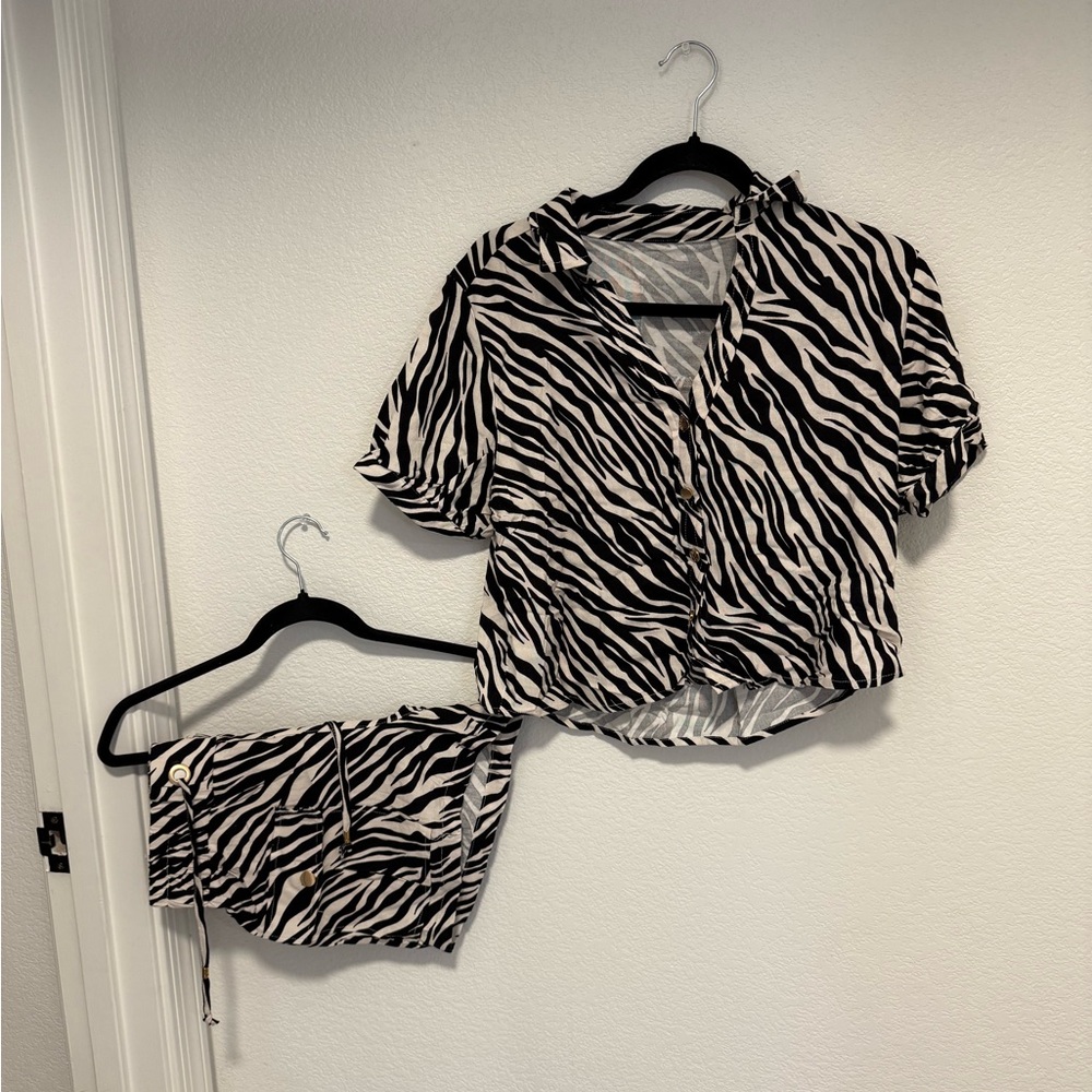 Zebra Print Crop Top and Shorts Set